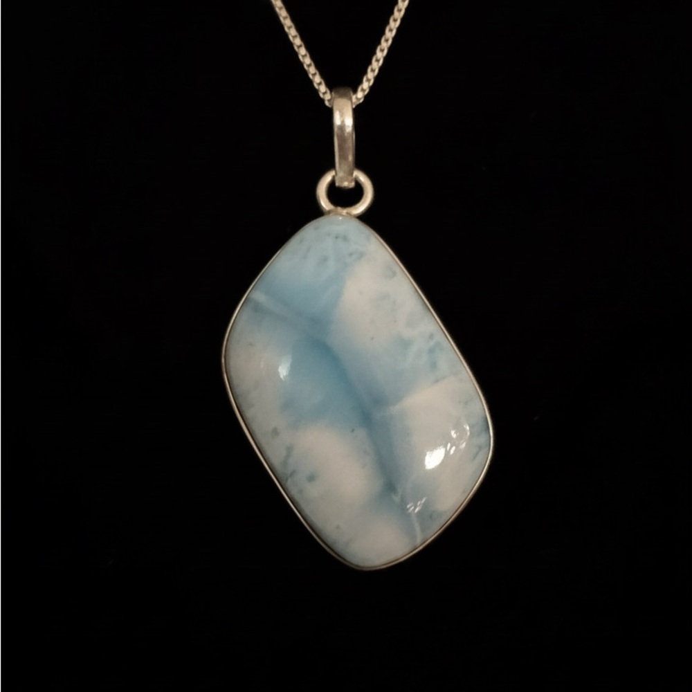 Elegant Blue larimar‎ and sterling Silver Pendant Necklace